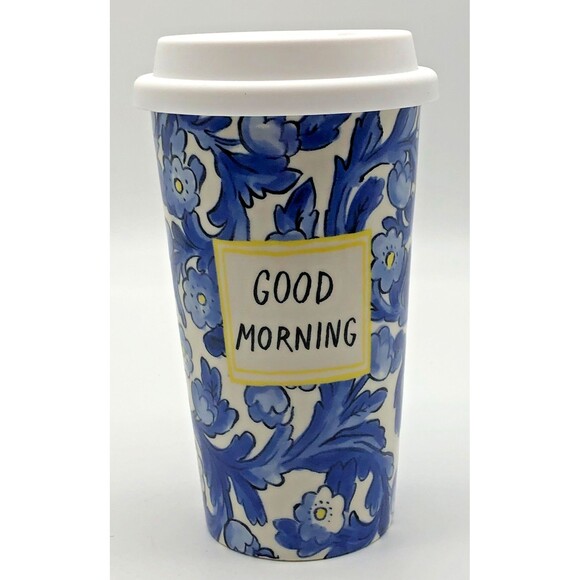 Molly Hatch Other - Molly Hatch Travel Tumbler Coffee Tea GOOD MORNING Ceramic Rubber Lid
